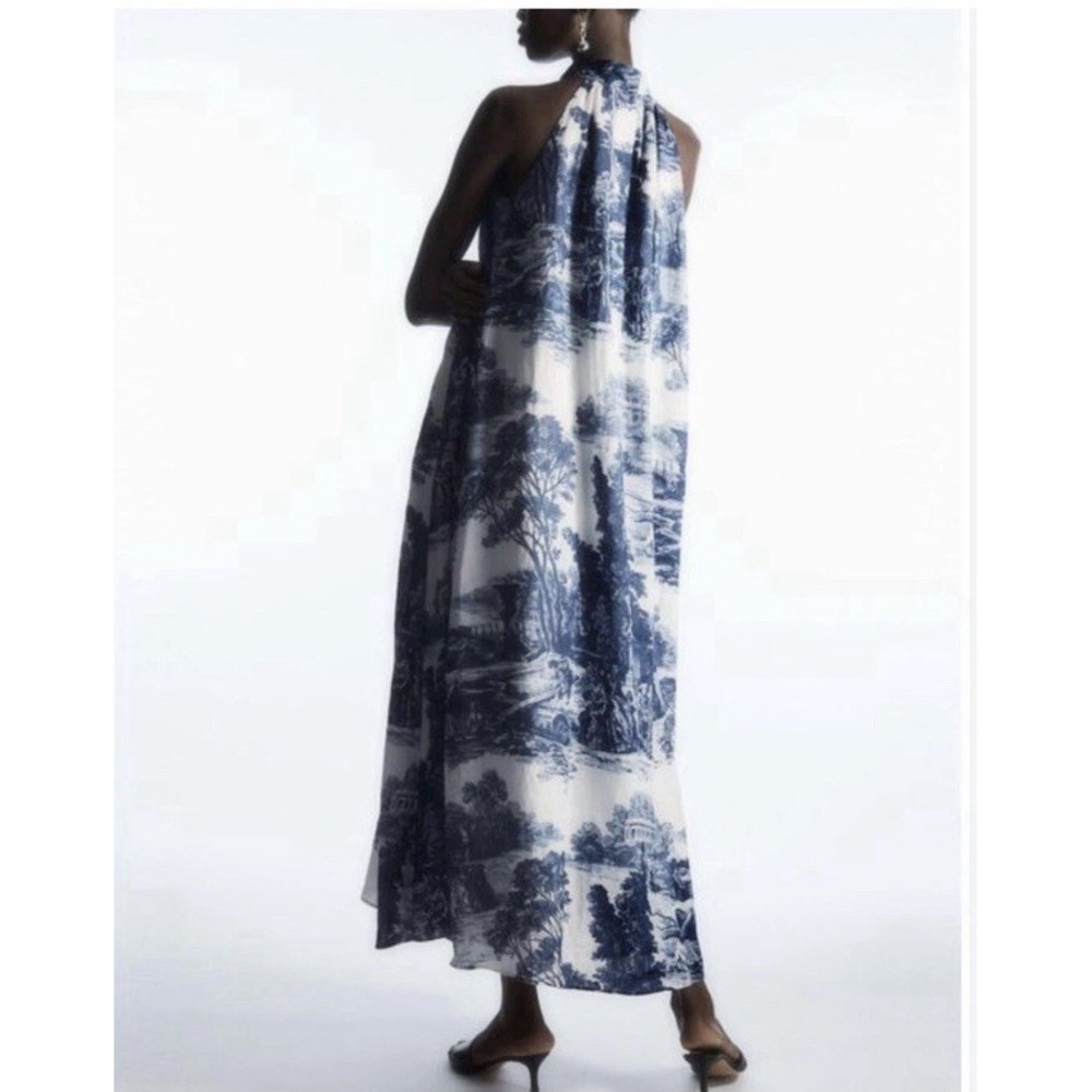 COS French Toile linen collection halterneck maxi dress white and‎ blue size 6 - Picture 2 of 13
